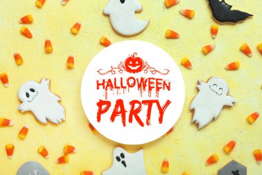 Lezzetli mısır ve kurabiyelerle Mutlu Cadılar Bayramı bayrağı