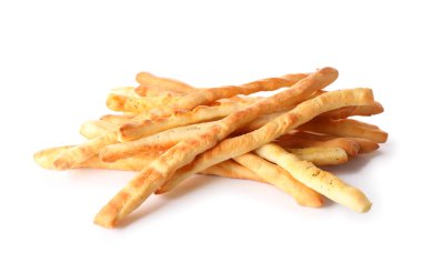 Lezzetli İtalyan Grissini beyaz arka planda izole edilmiş.