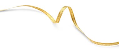 Beyaz arkaplanda izole edilmiş parlak altın kurdele