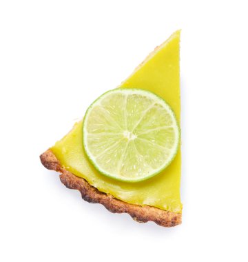 Beyaz arka planda lezzetli limonlu tart.