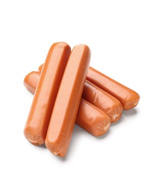 Beyaz arka planda izole edilmiş lezzetli sosisler.