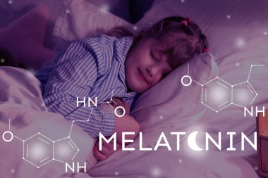 Cute little girl sleeping in bedroom at night. Melatonin concept clipart