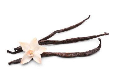 Güzel vanilya çiçeği ve beyaz arka planda çubuklar