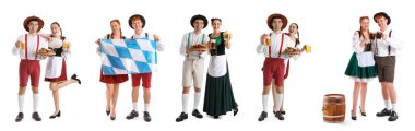 Set of people with beer celebrating Octoberfest on white background clipart