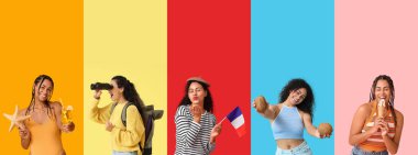 Renkli arka planda bir grup güzel Afro-Amerikalı kadın.