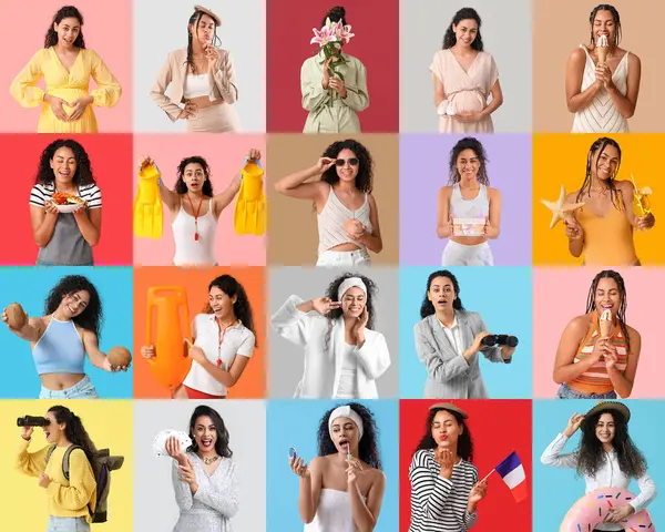 Renkli arka planda bir grup güzel Afro-Amerikalı kadın.