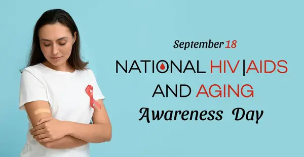 stock image Banner for National HIV AIDS and Aging Awareness Day with young woman