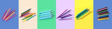 Parlak arkaplanda renkli kalemler seti