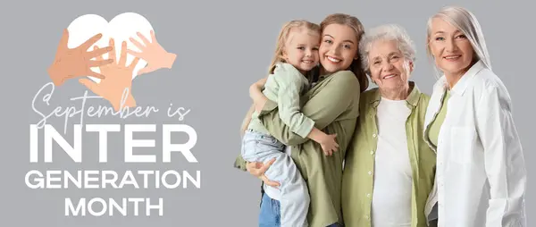 stock image Banner for Intergeneration Month with big family