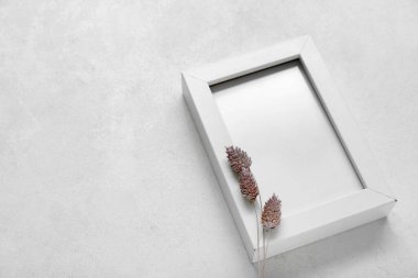 Beyaz grunge arkaplan üzerinde kurumuş parmak kemiği olan fotoğraf çerçevesi