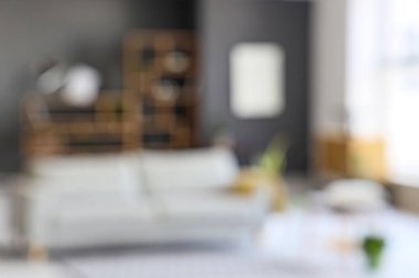 Kanepe ve yumuşak bankla modern oturma odasının bulanık görüntüsü