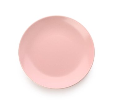 Boş pembe tabak beyaz arkaplanda izole edildi