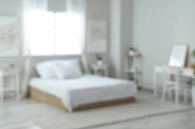 Modern stil rahat yatak odası, bulanık manzara.