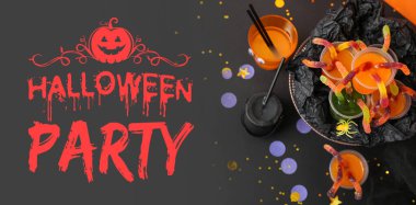 Mutlu Cadılar Bayramı için tematik içeceklerle bayram afişi.