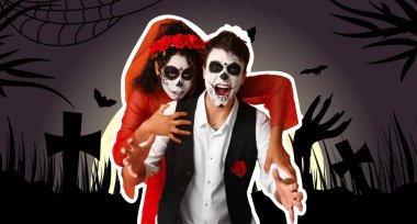 Cadılar Bayramı için giyinmiş genç bir çift.