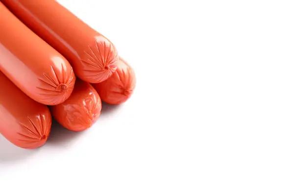 stock image Tasty thin sausages on white background