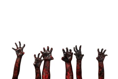 Beyaz arka planda bir sürü zombi var. Cadılar Bayramı