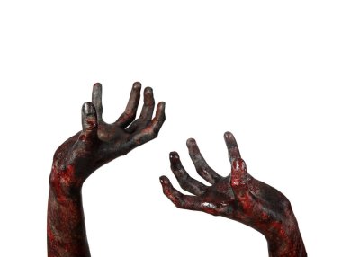 Beyaz arka planda zombi elleri. Cadılar Bayramı