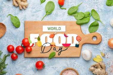 Poster for World Food Day with many products clipart