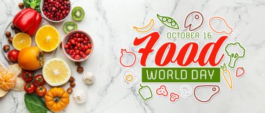 Banner for World Food Day with many products clipart