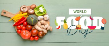 Banner for World Food Day with many products clipart