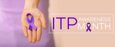 Banner for September ITP Awareness Month with woman holding purple ribbon clipart