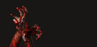 Siyah arka planda elleri ve mesaj için yeri olan zombi elleri. Cadılar Bayramı