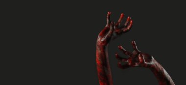 Siyah arka planda elleri ve mesaj için yeri olan zombi elleri. Cadılar Bayramı