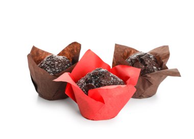 beyaz zemin üzerine tatlı çikolata muffins