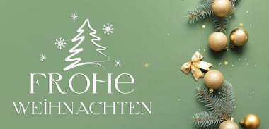 Dekorasyon ve metin ile selamlama bayrağı FROHE WEIHNACHTEN (Mutlu Noeller için Almanca)