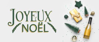 Yazılı sancak JOYEUX NOEL (Fransız Mutlu Noeller) ve şampanya ile hediye