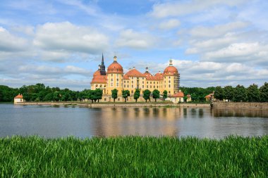 Almanya 'da göleti olan güzel Moritzburg Şatosu manzarası