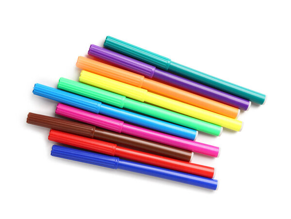 Colorful felt tip pens on white background