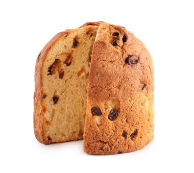 Beyaz arkaplanda Panettone 'u kes