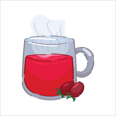 Beyaz arka planda bir fincan sıcak gül kalçası çayı.