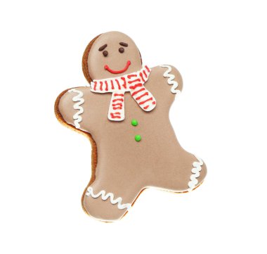 Beyaz arka planda kahverengi kurabiye..