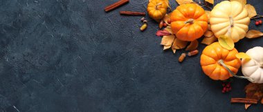 Taze balkabakları, sonbahar yaprakları, tarçın ve meşe palamutları.