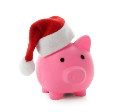 Beyaz arka planda kumbaralı Noel Baba şapkası