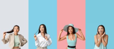 Renkli ve şık makyajlı Asyalı kadınlar.