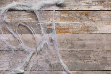 Tahta arka planda örümcek ağı. Cadılar Bayramı