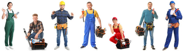 Set of plumbers on white background
