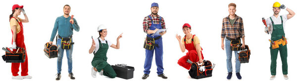 Set of plumbers on white background