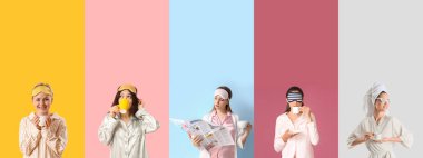 Sabah bir grup kadın renk arka planında