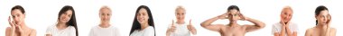 Beyaz arka planda güzel genç ve olgun kadınların kolajı