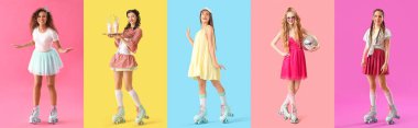 Renkli patenli bir grup şık kadın.