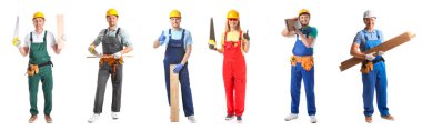 Set of carpenters on white background
