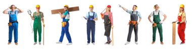 Set of carpenters on white background