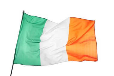 Beyaz arkaplanda İrlanda bayrağı, yakın plan