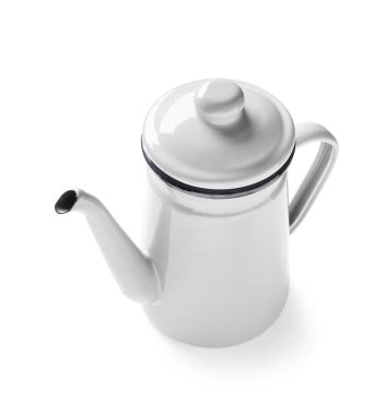 Beyaz arkaplanda şık gri çaydanlık