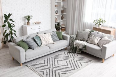 Oturma odasında minderleri olan şık koltuklar.